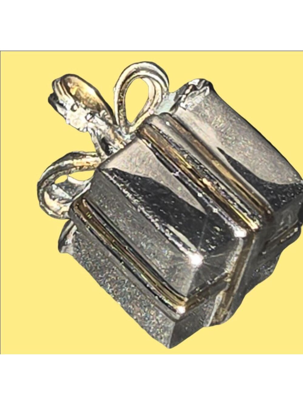 BGE 14K Gold Accent Sterling Silver 925 Gift Box Pendant with Genuine Diamond
